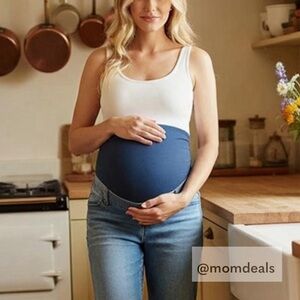 Maternity Time and Tru Light Blue Straight Leg Jeans Cotton Belly Band Small4-6